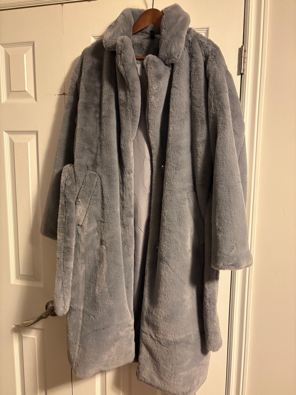 H&M Gray Faux Fur Long Coat with Belt